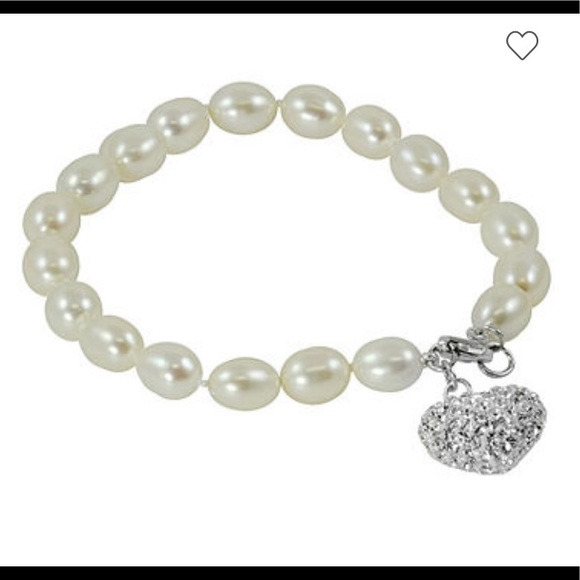 Cultured Freshwater Pearl & Crystal Heart Bracelet - Picture 4 of 4